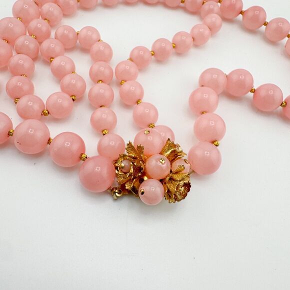Vintage Pink Lucite Bead Necklace – Double Strand Retro Bubblegum Glam Barbie - Picture 5 of 11